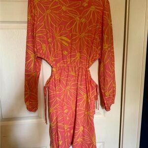 Floral Pink and Yellow Side Cut-Out Dress